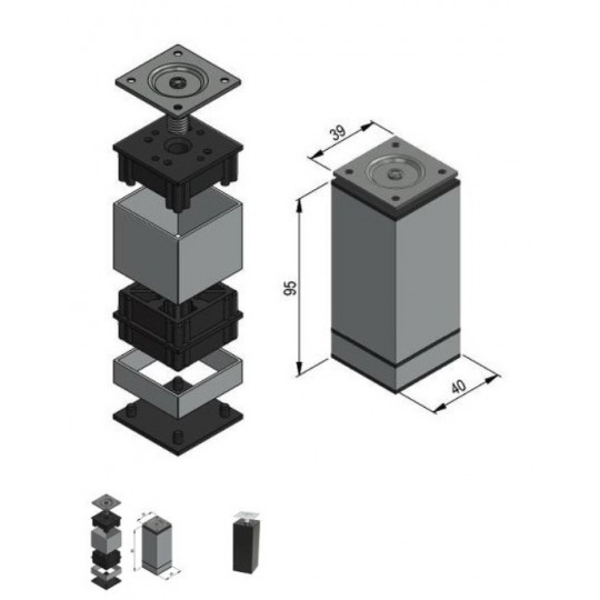 Bútorláb állítható fekete 100 mm Bútorláb állítható fekete 100 mm