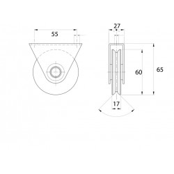 Tolókapu görgő villás "V" profil 60 mm