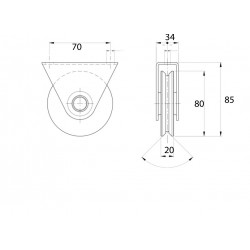 Tolókapu görgő villás "V" profil 80 mm