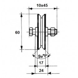 Tolókapu görgő "V" profil 60 mm