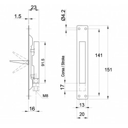 Duplaajtó tolózár 20 mm egyirányú