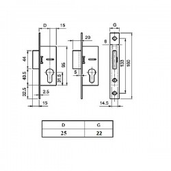 Elzett portál reteszzár 25/22 mm