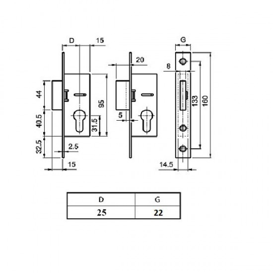 Elzett portál reteszzár 25/22 mm